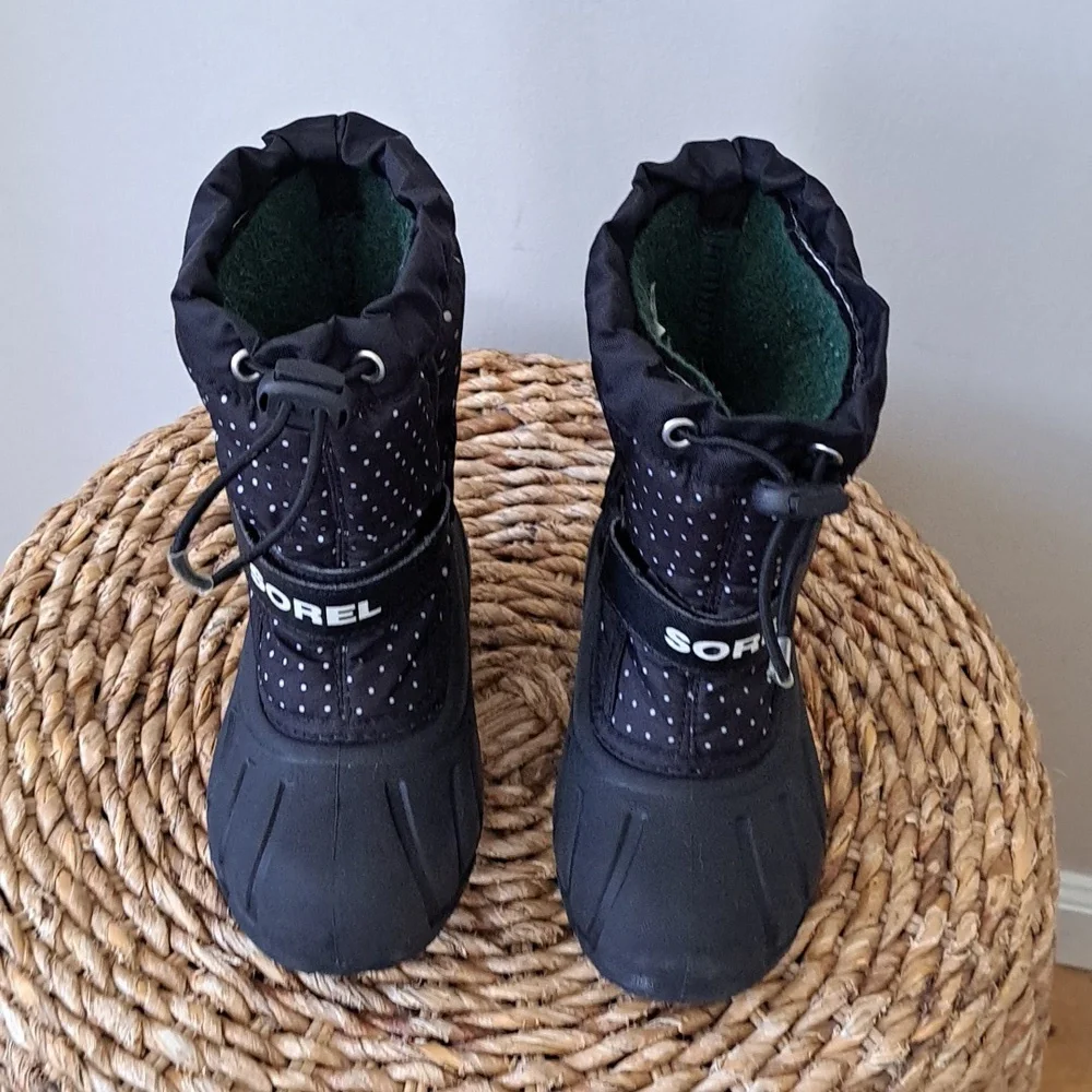 Sorel Toddler Girls Snow‎ Flurry Black Polka Dot Winter Waterproof Boots S-10